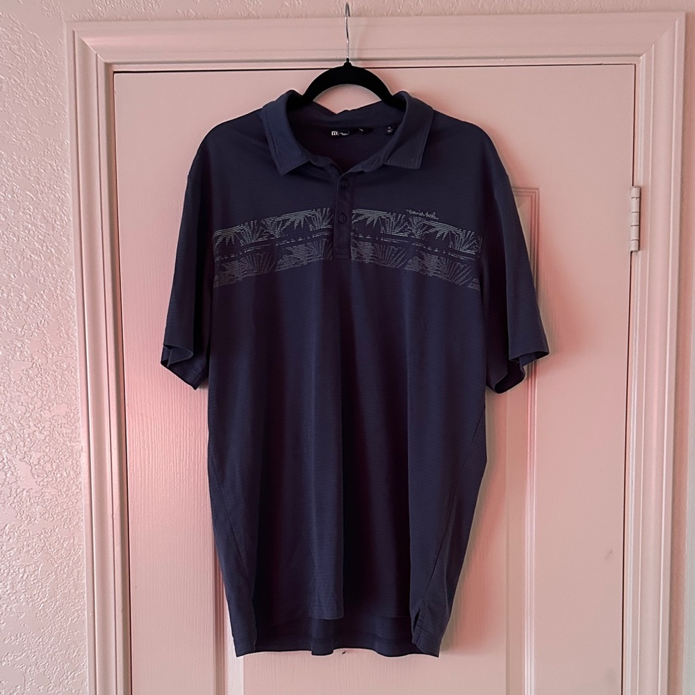 Travis Mathew Navy Polo with Subtle Leaf Stripe